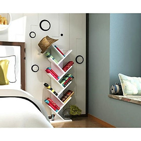 Kệ Sách Gỗ Hình Cây 9 tầng, Kệ Sách Đứng Hình Xương Cá Đa Năng Thanh Lịch (KS-30)