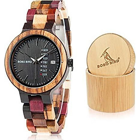 BOBO BIRD Women Wood Watches Colorful Wood WristWatches Week & Date Display Multifunction Handmade Quartz Watch Sport Chronograph Unique Wristwatch