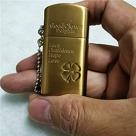 Mua Vỏ Hột Quẹt Bật Lửa xăng đá Dolphin 2 bánh xe có dây treo chìa khóa in hình cỏ 4 lá may mắn