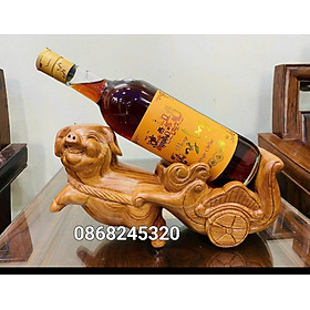 Tượng con heo (lợn )  kéo trai rượu bằng gỗ hương đá kt 30×20×10cm