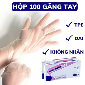 Mua Hộp 100 găng tay cao su TPE Victoria Bay  bao tay siêu dai dùng 1 lần làm bếp nấu ăn vệ sinh  cảm ứng điện thoại  kháng khuẩn  chống mùi Hàng chính hãng