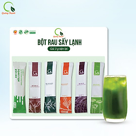 Bột rau tiện lợi Quảng Thanh - 6 vị với 6 loại bột rau nguyên chất, bổ sung dưỡng chất, thanh lọc cơ thể (Rau Má - Diếp Cá - Tía Tô - Lá Sen - Trà Xanh - Chùm Ngây)