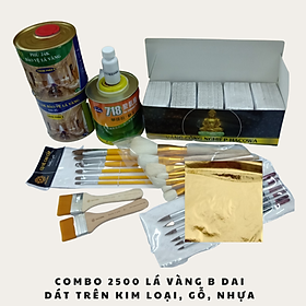 Mua Combo 2500 lá dát vàng TRỌN BỘ DÁT VÀNG 24K TRÊN KIM LOẠI  GỖ  NHỰA kèm keo  phủ bảo vệ  bút chổi