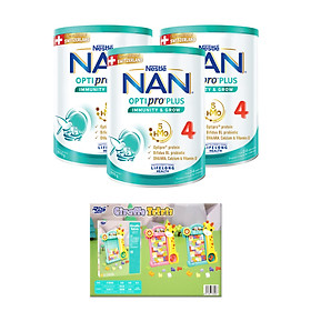 Bộ 3 lon Sữa bột Nestlé NAN OPTIPRO PLUS 4 800g/lon với 5HMO Giúp tiêu hóa tốt + Tăng cường đề kháng  + Bộ lắp ghép 3D​ - Bé 2-6 tuổi