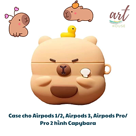 Ốp Case dành cho Airpods 1,2/ Airpods Pro/ Airpods Pro 2/ Airpods 3/  Hình Capybara đội Vịt_ Hàng chính hãng