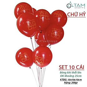 COMBO 2 Set 10 bong bóng trang trí tiệc cưới trái tim chữ Hỷ Đỏ Vàng PA-BBCS-01