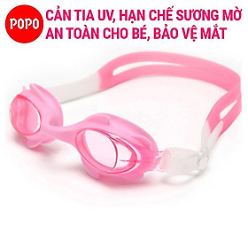 Kính bơi trẻ em, cho bé POPO 1580 mắt kính trong chống tia UV, chống sương mờ, dây đeo silicon điều chỉnh vừa mọi cỡ đầu
