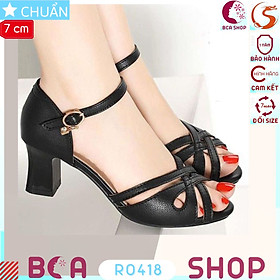 Giày cao gót nữ 7p RO418 ROSATA tại BCASHOP hở mũi, kiểu SANDAL đan từ nhiều sợi nhỏ rất tôn dáng chân - màu đen