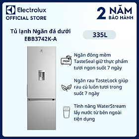 Mua  Freeship  Tủ lạnh Electrolux Inverter ngăn đá dưới có ngăn đông mềm 335 lít - EBB3742K-A - Lấy nước từ bên ngoài tiện dụng  khử mùi diệt khuẩn  ngăn đá xoay tiện dụng  Hàng chính hãng 