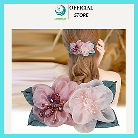 Kẹp tóc, cài tóc bông hoa- Cài tóc cô dâu- Kẹp tóc đuôi ngựa vải hoa phong cách thanh lịch, sang trọng, chọn mẫu theo ý- Kẹp tóc hoa vải