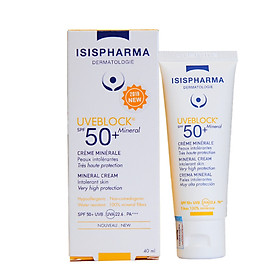 Kem chống nắng không màu, dành cho da thường Uveblock SPF50 Mineral Cream - Isis Pharma (40ml)
