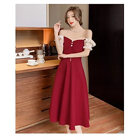 ĐẦM XÒE DÁNG DÀI PHỐI TAY BÈO NHÚN NGỰC ĐÍNH ĐÁ THIẾT KẾ SIÊU SANG CHẢNH ĐẸP TỪNG ĐƯỜNG KIM MŨI CHỈ