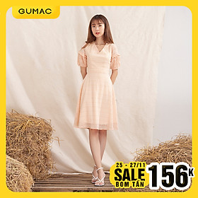 Đầm nữ GUMAC DA1001 thiết kế cổ V xếp bèo