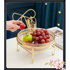 Mua KHAY ĐỰNG HOA QUẢ BÁNH KẸO THỦY TINH KÈM GIỎ ĐỰNG DĨA KHUNG KIM LỌI MẠ VÀNG CAO CẤP - VD136