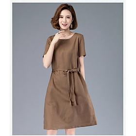 Hình ảnh Đầm linen suông nữ cổ tròn, ngắn tay thiết kế đơn giản dễ mặc mẫu mới Đũi Việt DVDA84
