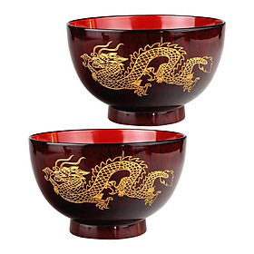 2x Dinner Bowls Rice Salad Bowl Set Traditional Chinese Dragon Pattern