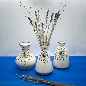 Set 3 Lọ Hoa Gốm Sứ Bát Tràng Cao Cấp Họa Tiết Vẽ Thích Hợp Hoa Khô Và Hoa Tươi