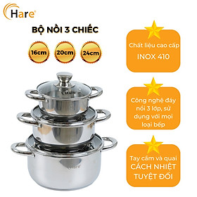 Mua Bộ nồi inox đáy từ HR-S306 (16 20 24cm) - thương hiệu Hare -  lỗi 1 đổi 1