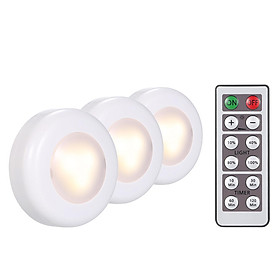 LED Under Cabinet Lamp Puck Light 3 Pack with Remote Control Brightness Adjustable Dimmable Timing for Cloakroom
