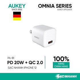 Củ Sạc Nhanh Omnia Aukey PA-B1 Cổng Type C Power Delivery 20W, Quick Charge 3.0 - Hàng Chính Hãng