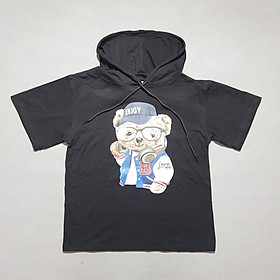 Áo thun cotton 100% mềm mát kiểu hoddie nón gấu cute be trai và gái tuổi