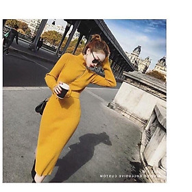 QC787 VÁY LEN DÁNG DÀI XẺ TÀ KHÔNG KÈM ĐAI