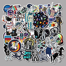 Bộ 50 Sticker chủ đề Phi hành gia vũ trụ, không gian dán trang trí Macbook, Vali, Mũ bảo hiểm, Điện thoại, Laptop