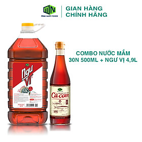 COMBO Nước Mắm Phú Quốc Cá Cơm 30 Độ Đạm 500ML + Ngư Vị 4900ML