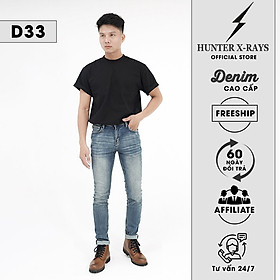 Quần Jeans Nam Cao Cấp HUNTER X-RAYS Form Slimfit Thun Màu Xanh Phủ Dơ NhẹD33