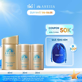 Bộ sản phẩm Kem chống nắng dạng sữa dưỡng da kiềm dầu bảo vệ hoàn hảo (Anessa Gold Milk 60ml + Gold Milk 20ml x2)