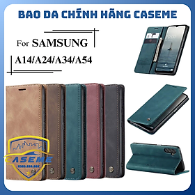 Bao da cao cấp dành cho Samsung A14, Samsung A24, Samsung A34, Samsung A54 dạng ví Caseme - Hàng Nhập Khẩu - Xanh - Samsung A14 5G