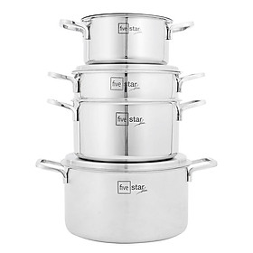 Bộ 4 Nồi Inox 304 3 Lớp Roman Fivestar Nắp Inox 07pcs FS07C Plus