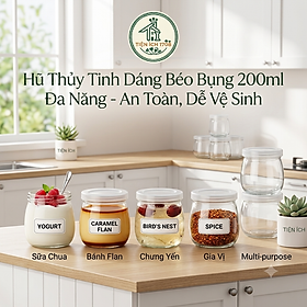 Hũ thủy tinh làm sữa chua 200ml dáng béo bụng , hũ thủy tinh đựng hương liệu, mật ong, làm sữa chua - Set 6 hũ 