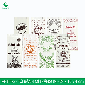 Mua Combo 100 Túi bánh mì Trắng 24x10x4 cm - In sẵn họa tiết nhiều mẫu - Bao bánh mì Túi giấy thực phẩm an toàn