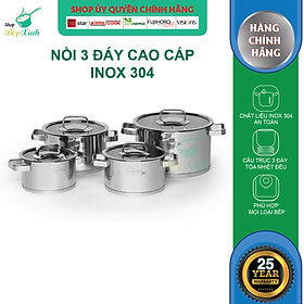 Bộ Nồi Inox 304 Cao Cấp Fivestar 3 Đáy Từ 4 Món Nắp Kính ( tặng 10 muỗng ăn )