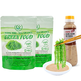 Rong nho biển GREEN FOOD - Sea grapes - Giàu vitamin, khoáng chất và các axit amin - Combo 2 túi zipper 100G tặng kèm nước chấm mè rang 180ml