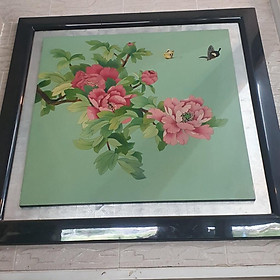 Mua Tranh sơn mài hoa mẫu đơn cao cấp 80x80 cm có khung sơn mài đẹp