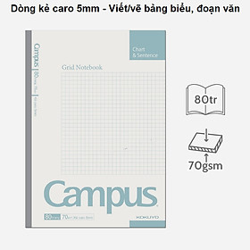 [MẪU MỚI 2024] Vở Caro Campus Basic Notebook 80 trang - Dòng kẻ caro 5mm, Phong Cách Đơn Giản (Mua 10 tặng 1 bút bi)