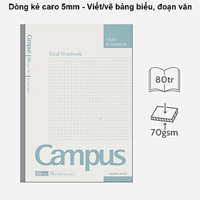 Combo 5 Vở Caro Campus Basic Notebook 80 trang Phong cách đơn giản - Dòng kẻ caro 5mm