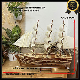 Mô hình thuyền gỗ thuyền trang trí tàu chiến cổ Napoleon của Pháp - Thân tàu dài 60cm- Buồm vải màu trắng vàng
