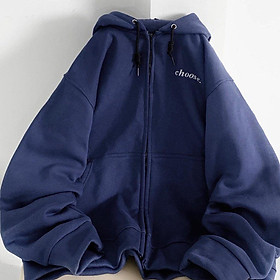 Áo Khoác Nỉ Lót Bông Dây Kéo thêu chữ CHOOSE form rộng ullzang Unisex, ÁO KHOÁC NỈ HOODIE DÂY KÉO THÊU CHỮ  UNISEX - ÁO FORM RỘNG CHẤT NỈ DÀY MỊN DÀNH CHO NAM VÀ NỮ