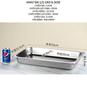 Khay GN 1/1 inox 304 kích thước 53cm x 32,5cm