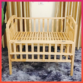 Giường Cũi Gỗ Thông Nhà Máy Màu Gỗ Tự Nhiên Kích Thước 110 x 70 x 96 tặng kèm 4 bánh xe có khóa