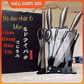 ❈✧✚Bộ Dao Kéo Nhà Bếp 6 Món Nhật Bản Cao Cấp, Inox Chống Gỉ, Có Đế Đựng