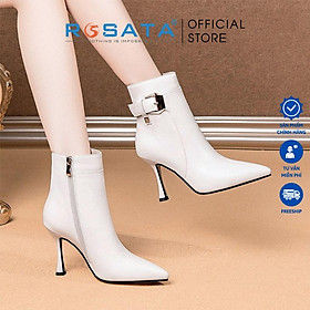 Giày boot nữ ROSATA RO288 bốt thời trang cổ cao phong cách hàn quốc cao cấp da Pu loại 1 mềm mại khóa kéo đế cao 7 phân - Trắng
