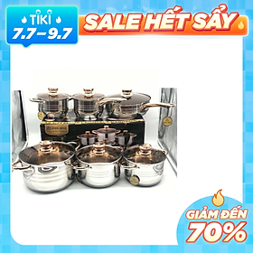 Bộ Nồi Đáy Từ 6 Món EB-8013 Inox Không Gỉ Kèm Năp Kính Cao Cấp Dùng Cho Mọi Loại Bếp