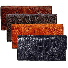 Bóp da cá sấu 3 gấp nguyên con Huy Hoàng màu vàng, đen, nâu đỏ, nâu đất HT3204-05-06-19