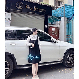 Váy Bầu Thiết Kế- Đầm Bầu Công Sở Dài Tay Sơ Mi Trắng Phối Dễ Thương V37