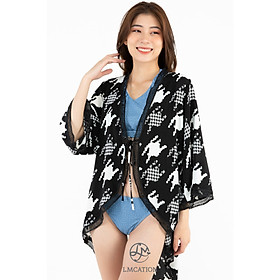 Áo khoác Kimono LMcation Mara - Hoa Văn Đen Trắng