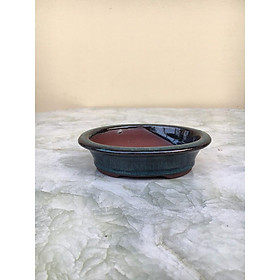 Chậu bonsai Oval mini men xanh hỏa biến gốm Bát tràng 1 size BM-108
